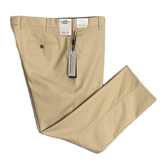 Hart Schaffner Marx Men's 40x29 Straight Fit Khaki Flat Front Stretch Tan NEW - Picture 1 of 11
